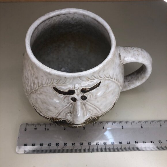 Vintage Studio Art Pottery Large Funny Mustache Face Coffee Mug - Picture 7 of 7